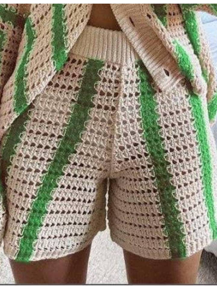 Sweetkama - Wholesale Top & Short Set (NOT Loungewear) - Women's - Ladies Hollow Out Stripe Top & Short 2PCS Knit Set SKST039