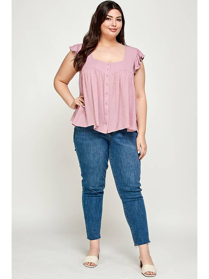 Haute Fox Plus Size & Contemporary - Wholesale Blouse - Women's - Plus Size Ruffled Pom Pom Square Neck Top SS2164P-T4