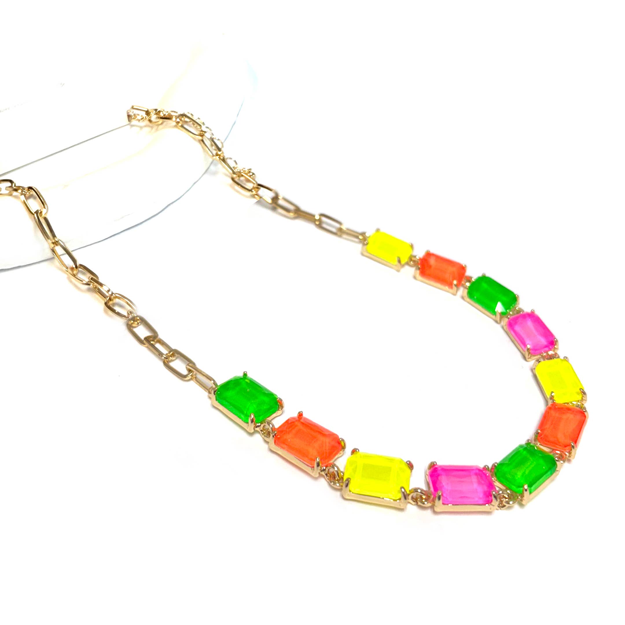 StarryNYC - Wholesale Link & chain necklace - Rectangle Crystal Glass Linked Statement Chain Necklace 5