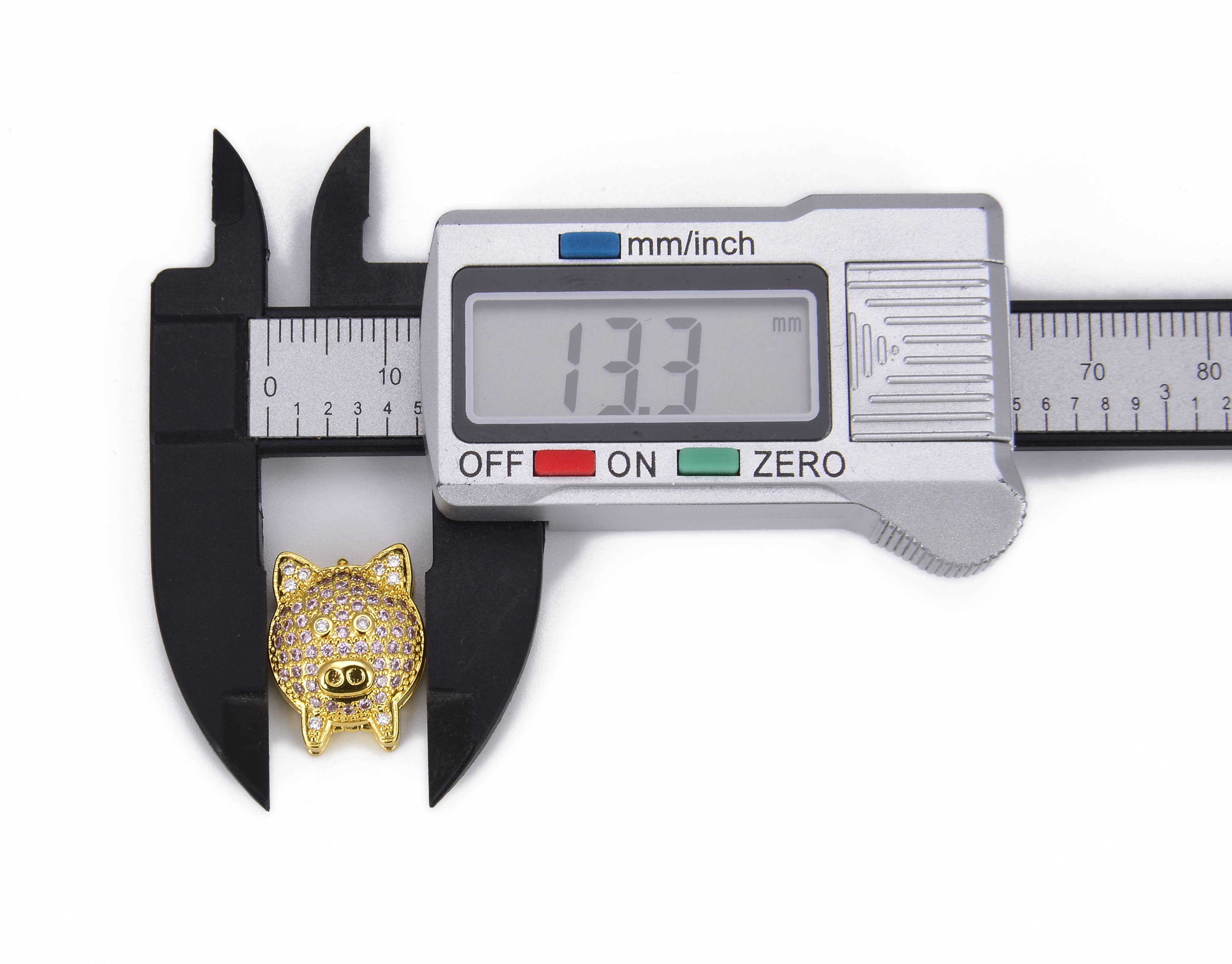 findings4uGem – wholesale Individual charm/pendant – Pig Slider Bead Charm in Gold Filled CZ Micro Pave, BD0014