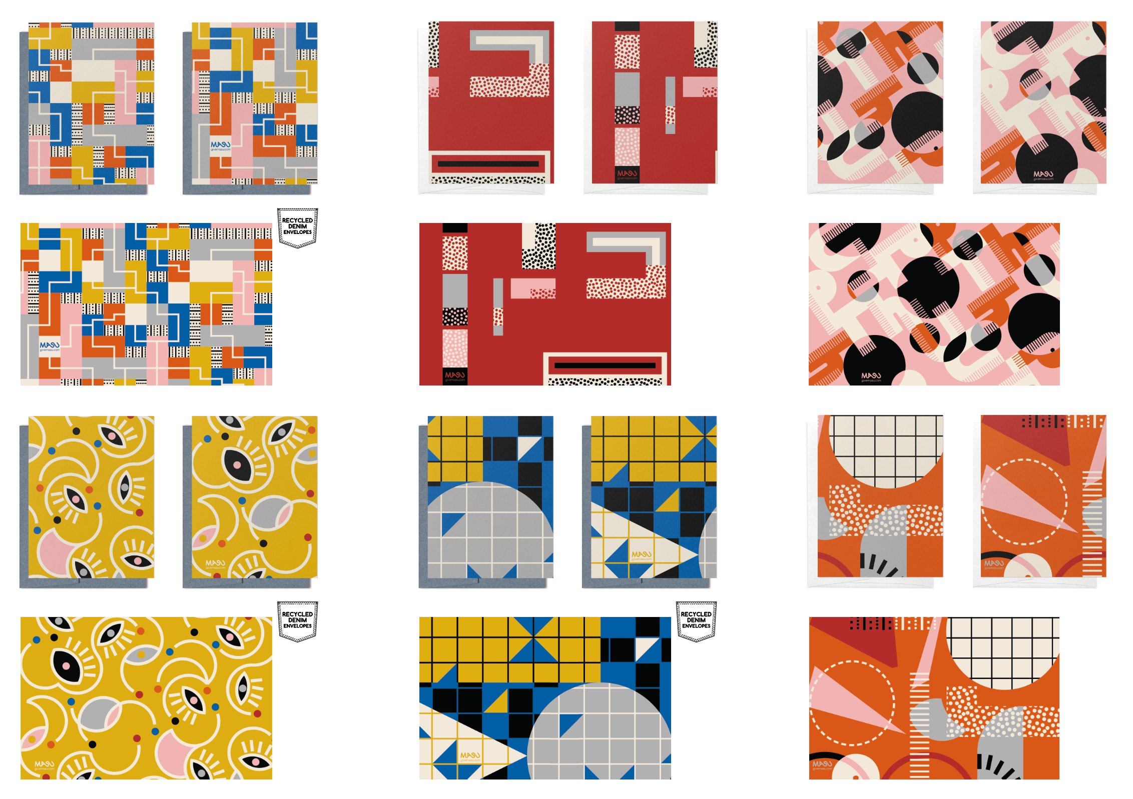 MASU - Wholesale Stationery/Notecard Set - Bauhaus Inspired Recycled Everyday Note Card #2 | Set of 63