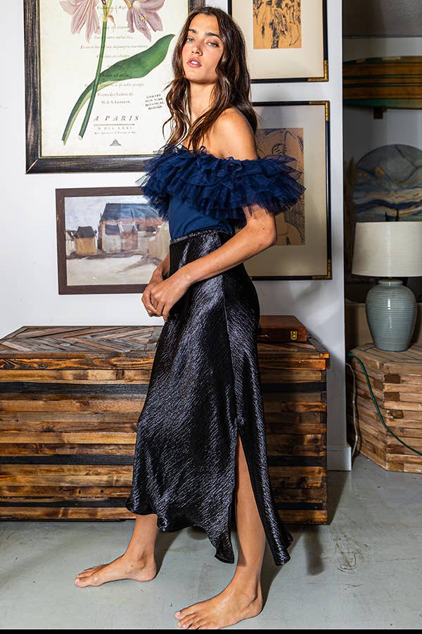 BUCKETLIST INC - Wholesale Skirt - Women's - S5073 -Solid Satin Midi Skirt36