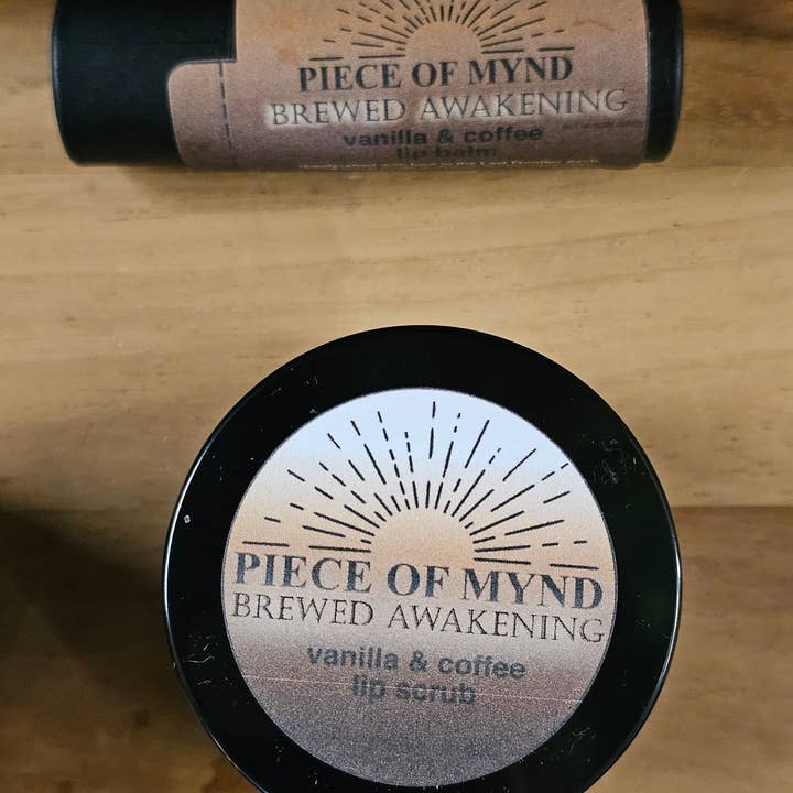 Brewed Awakening | Lip Care Set | Coffee + Vanilla | Lip Balm + Lip Scrub Gift Set for wholesale by Piece of Mynd