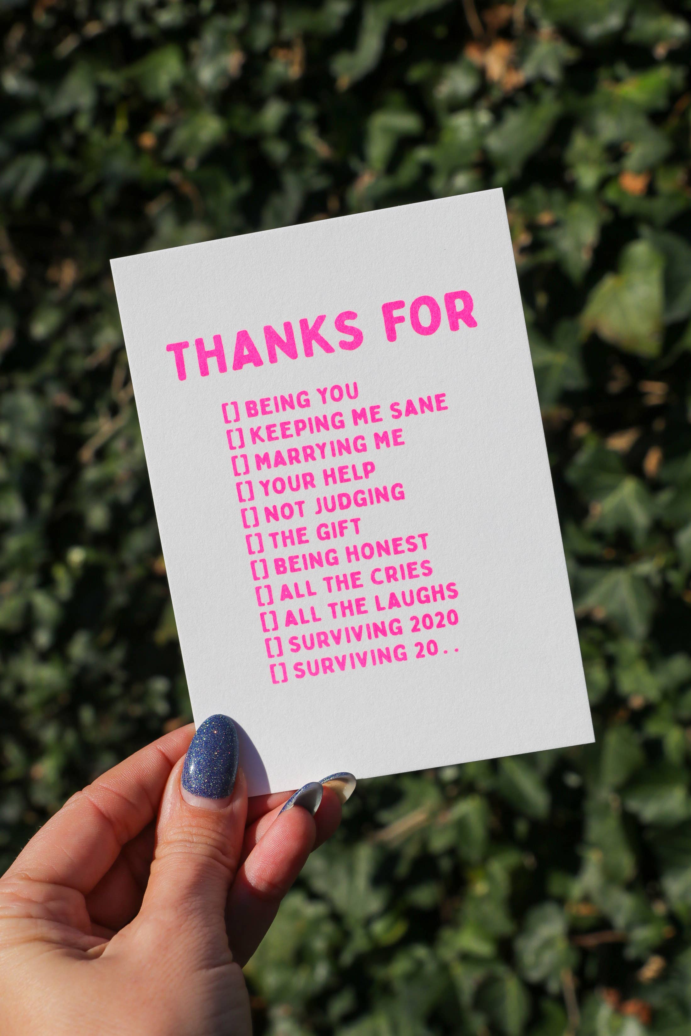 Studio Inktvis - Wholesale Thank You Card - Thanks for being you, marrying me, risograph postcard1