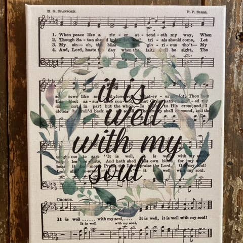 Rustic Nester - Wholesale Art Print - It Is Well With My Soul Hymn Floral Canvas Art Print, church