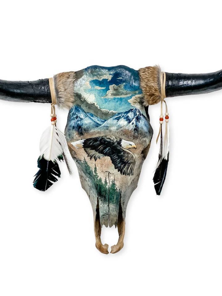 Southwest-Style Cow Skull, Canyon Eagle for wholesale by El Paso Saddleblanket