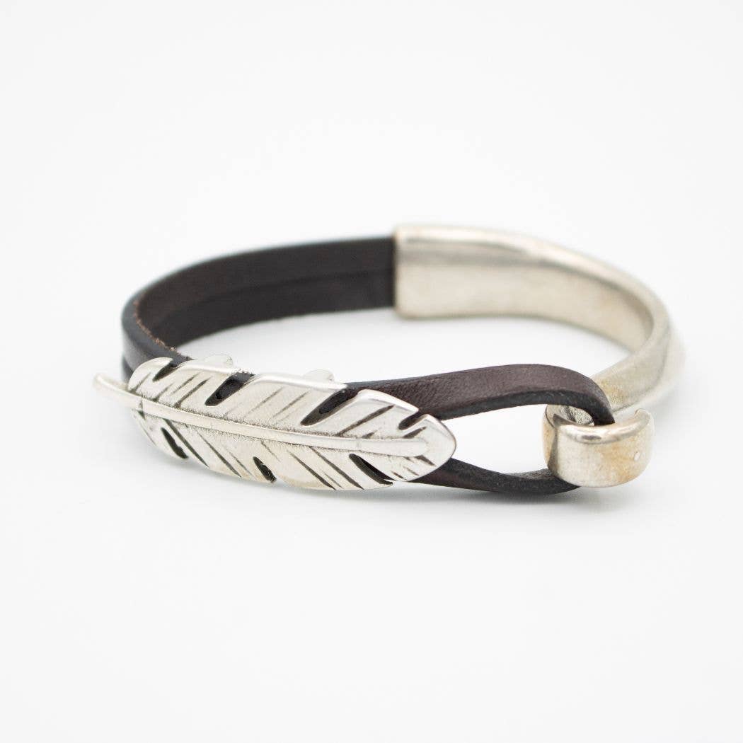 Montana Leather Designs - Wholesale Cuff Bracelet - HC Feather - Silver0