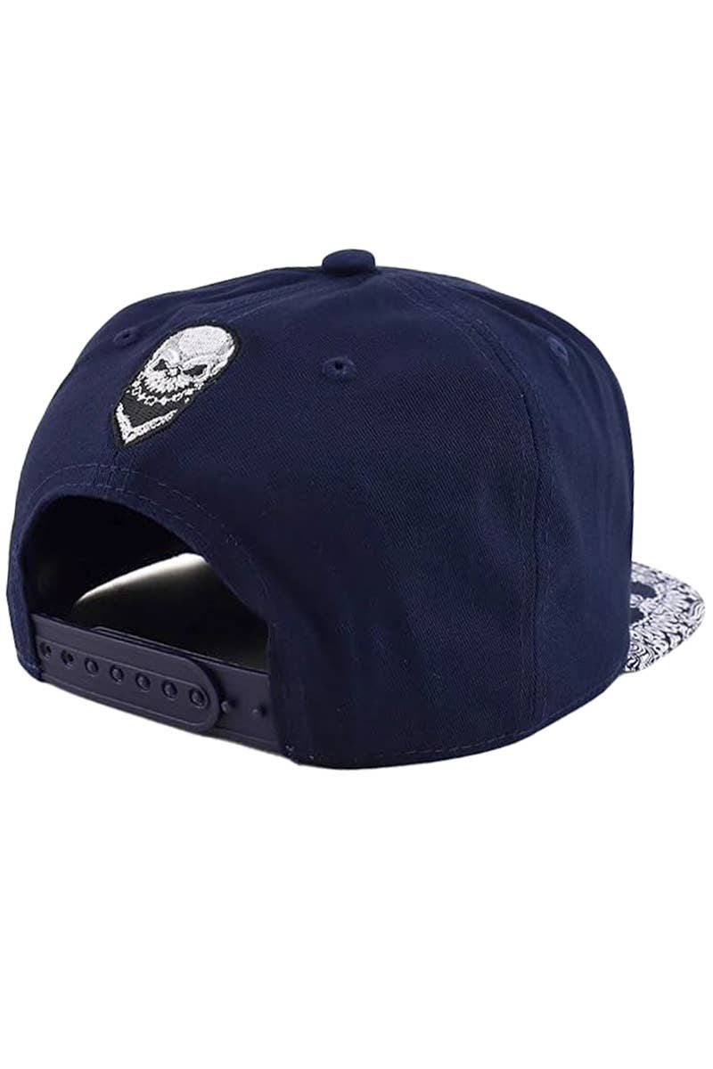 Cap Zone - Wholesale Flat Brim Cap - Men's - Rebel Biker Skull Paisley Bandana Print Snapback9