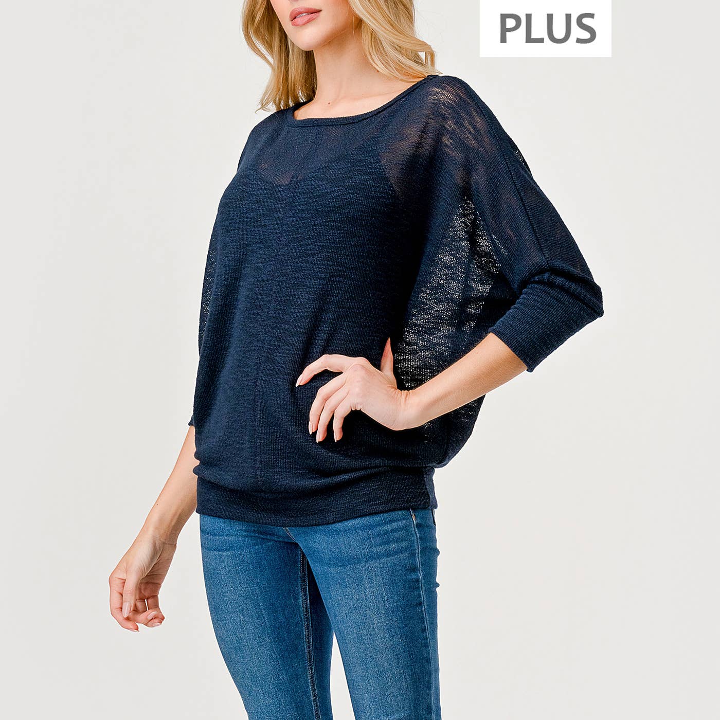 Heimious - Vente Haut en maille – femme - Haut à manches 3/4 à texture flammée à manches Dolman, grande taille, T813-PL8