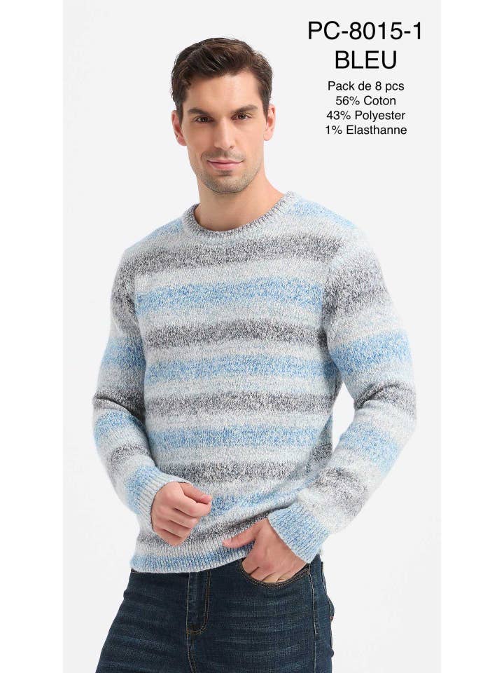 Yves Enzo - Vente Pull en maille – homme - Pull épais col rond dégradé - Bleu