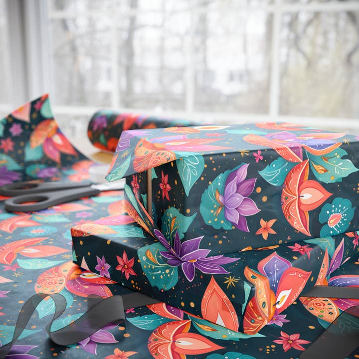 Lokipawz - Wholesale Flat Wrap - Diwali Aqua Festival Wrapping Papers11