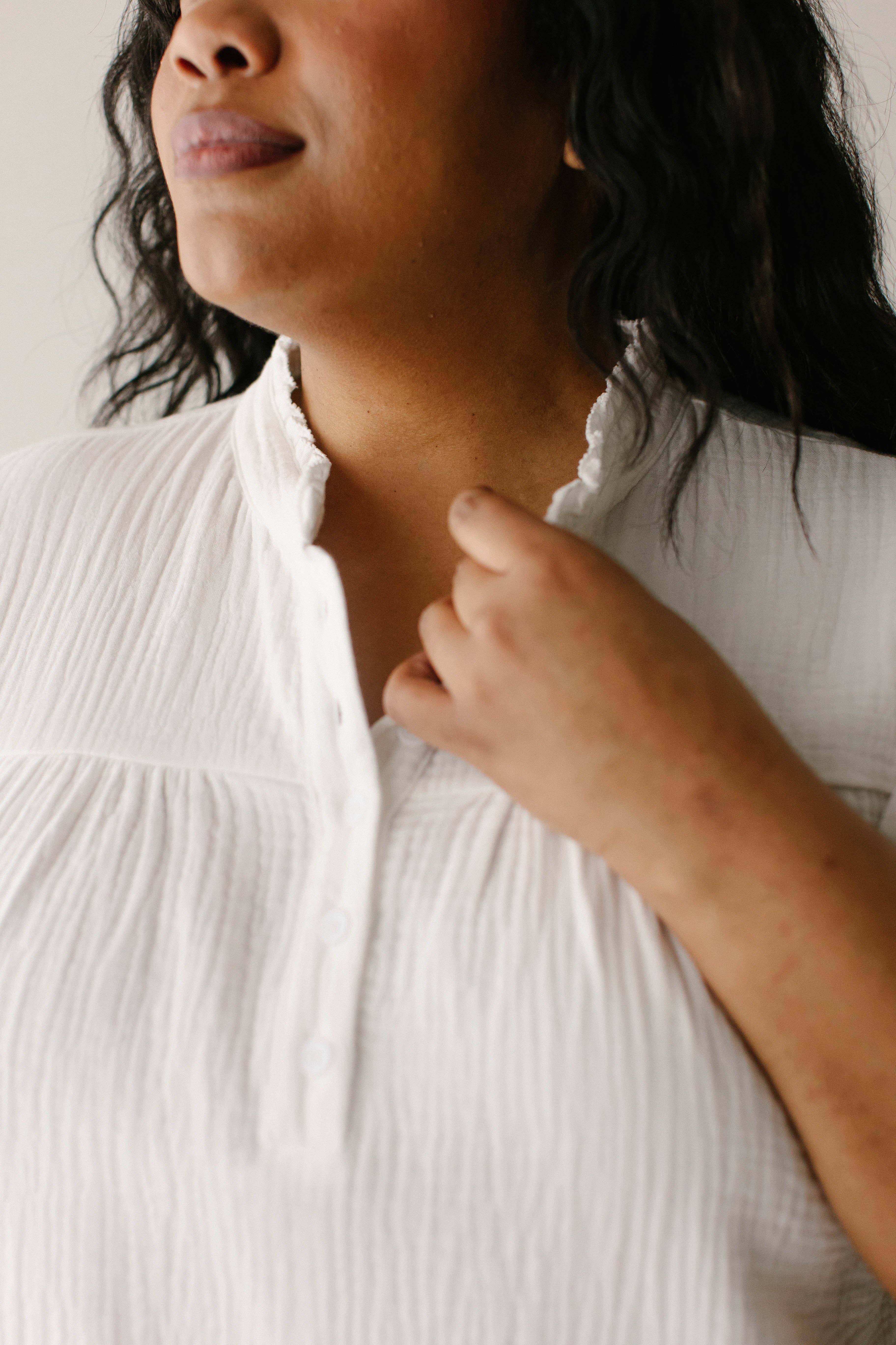 White 'Deborah' Cotton Gauze Ruffle Trim Blouse FINAL SALE for wholesale on Faire2