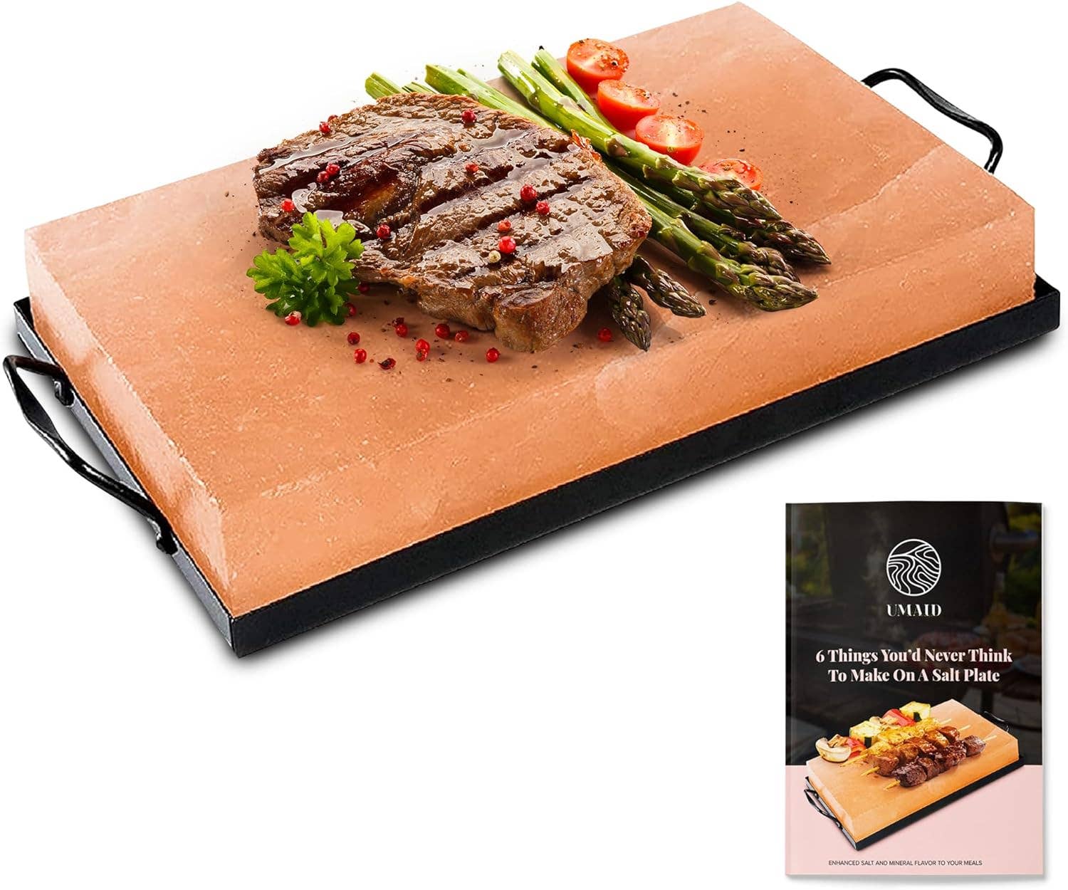 UMAID PRODUCTS - Vente Planche à découper - Bloc de cuisson en sel rose de l'Himalaya naturel avec support en acier inoxydable9