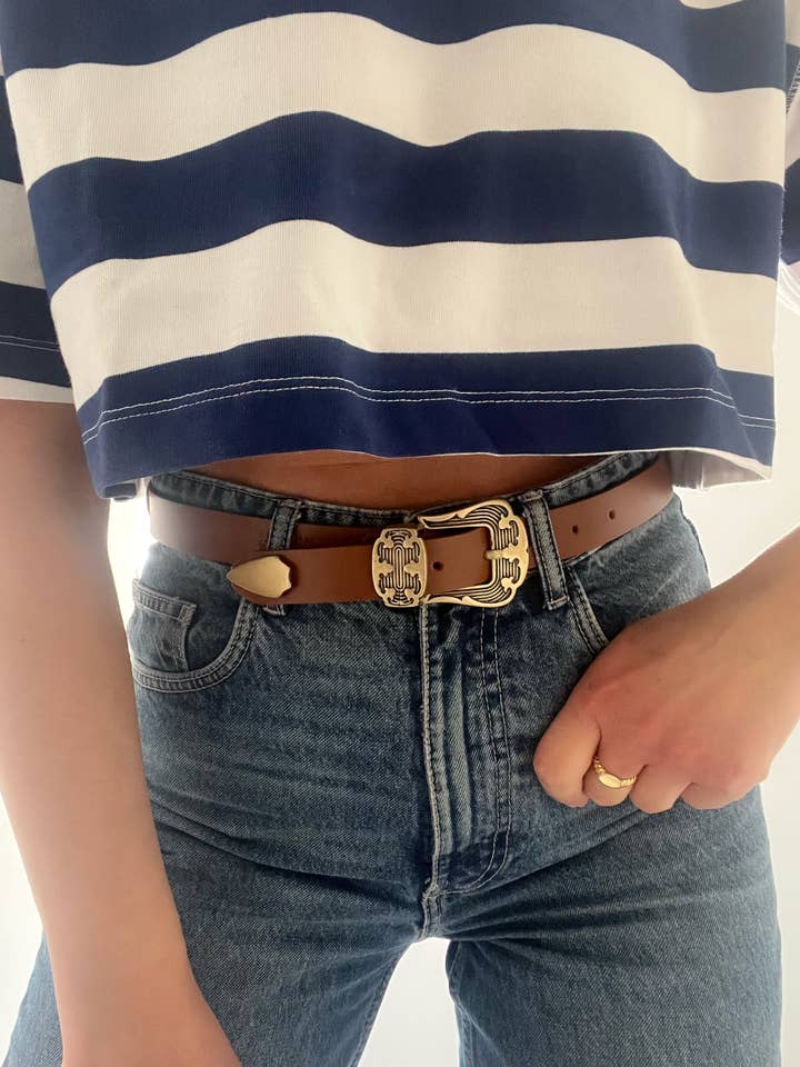 Thin Leather Belt Women, Buckle Belt, Brown Leather Belt for wholesale by Christina Christi