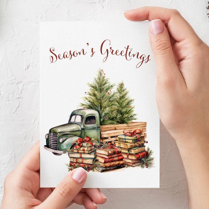 Cozy Bookish Christmas Card Season's Greetings for wholesale by Literary Craft Parlour