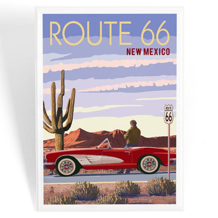 Lantern Press - Wholesale Magnet - MAGNET New Mexico Route 66 Classic Car Red Rocks