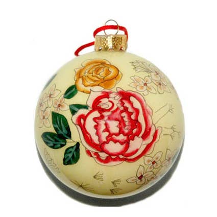 Bola de cristal pintada a mano, amarillo pálido con peonías y pétalos para venta al por mayor de World Treasure Trading