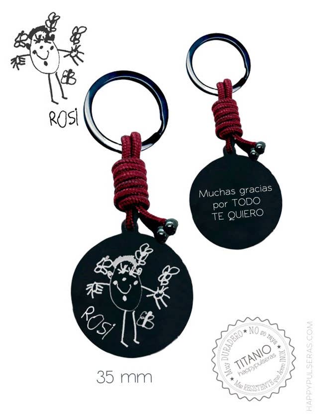 Llavero acero NEGRO cordón color 35 mm con 1 dibujo . para venta al por mayor de Happypulseras