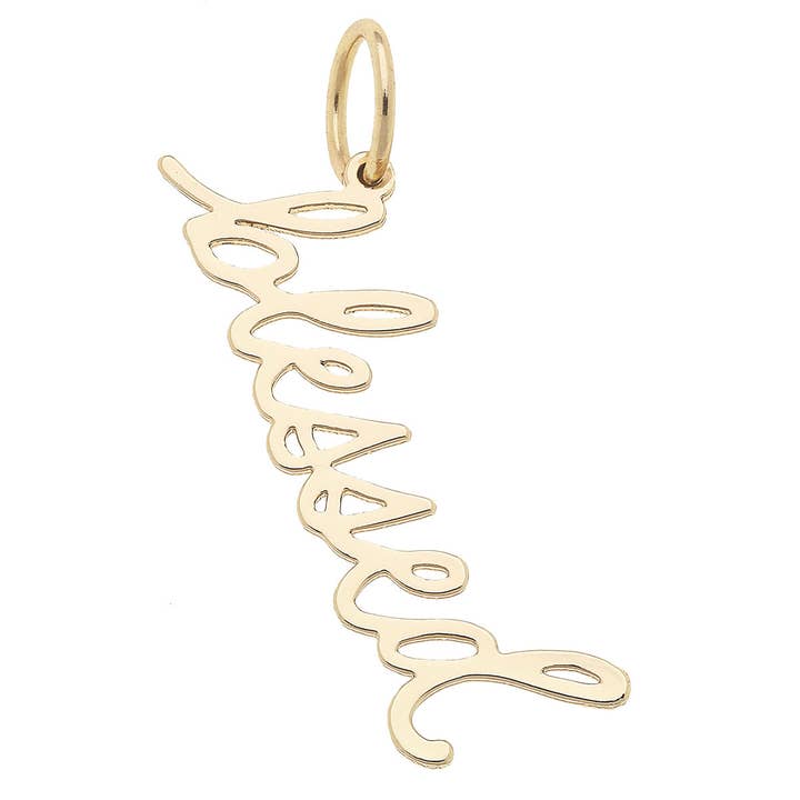 "Blessed" Cursive Script Charm in Shiny Gold for wholesale by Canvas Style