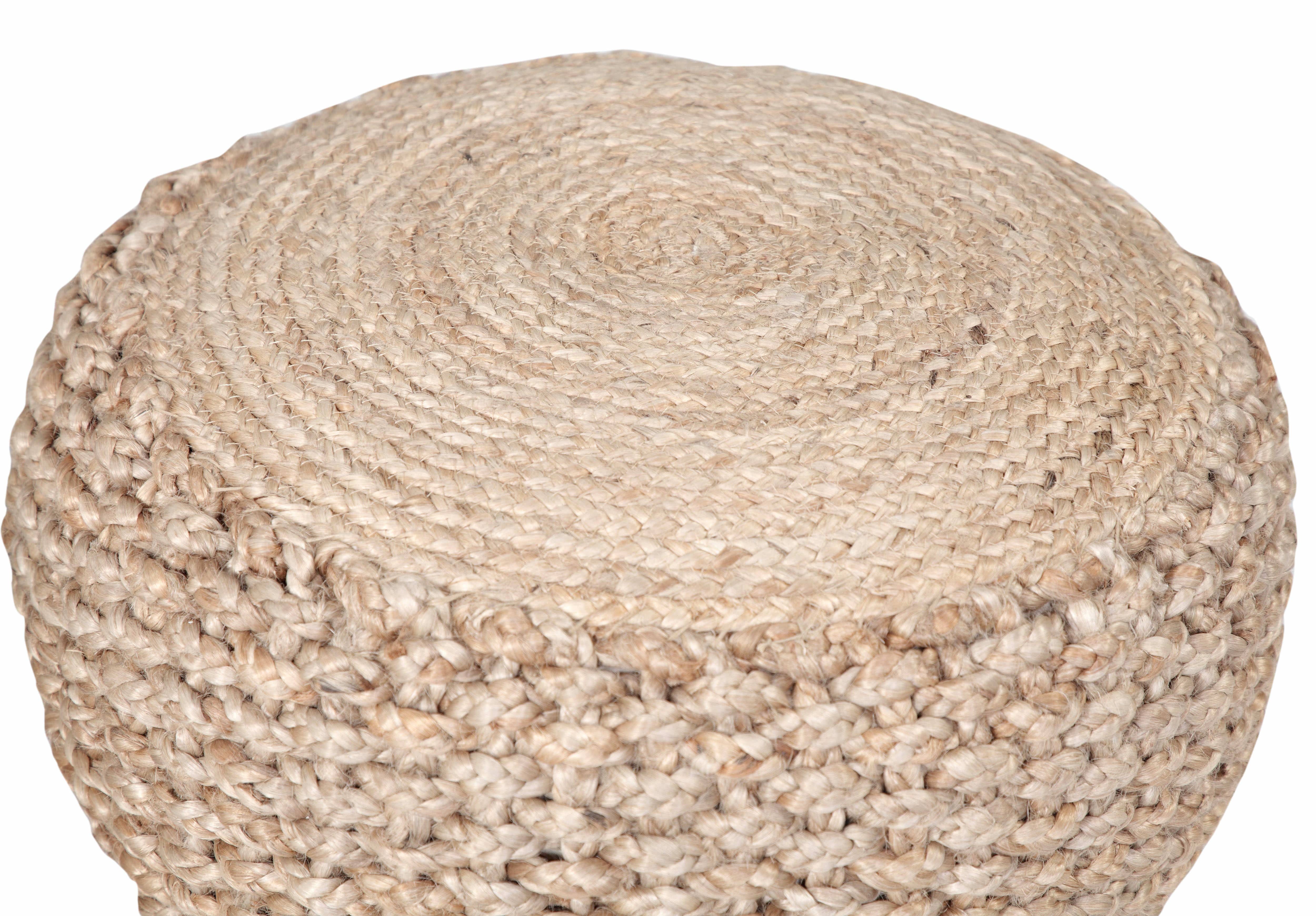 Tan Hand-Braided Jute Pouf Ottoman for wholesale on Faire2