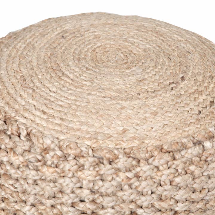 Tan Hand-Braided Jute Pouf Ottoman for wholesale on Faire2