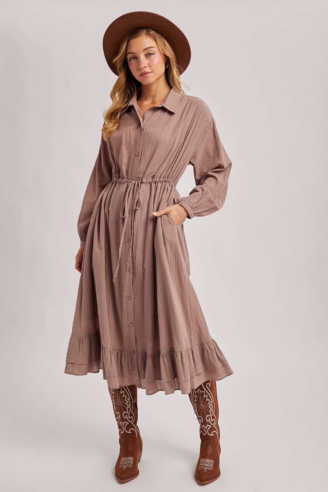 Bluivy - Wholesale Dress - Women's - RUFFLED MIDI OPEN DUSTER OR SHIRT DRESS8