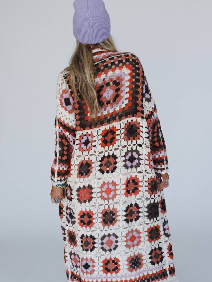 Three Bird Nest - Wholesale Cardigan - Women's - Soulful Wanderer Crochet Duster - Brown Multi2