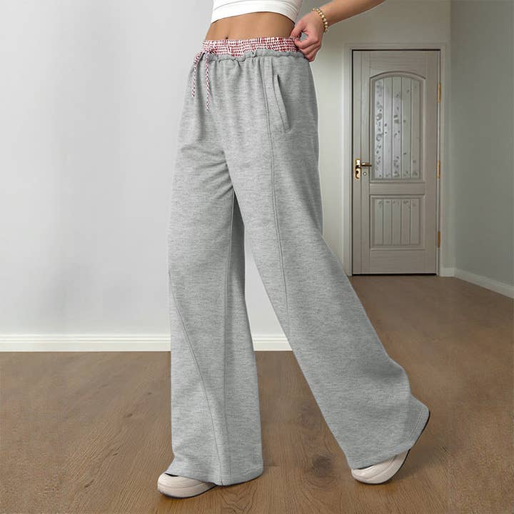 Grigio Chiaro Pantaloni Casual a Gamba Larga con Blocchi di Colore Trend TikTok Donna in vendita all'ingrosso su Faire1