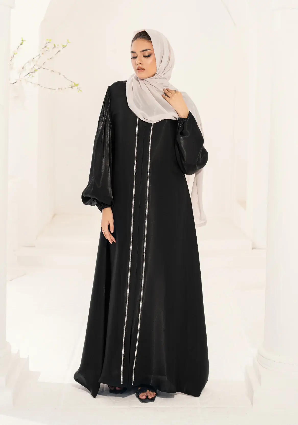 Multi Colored Black Reeh Embellished Abaya for wholesale on Faire1
