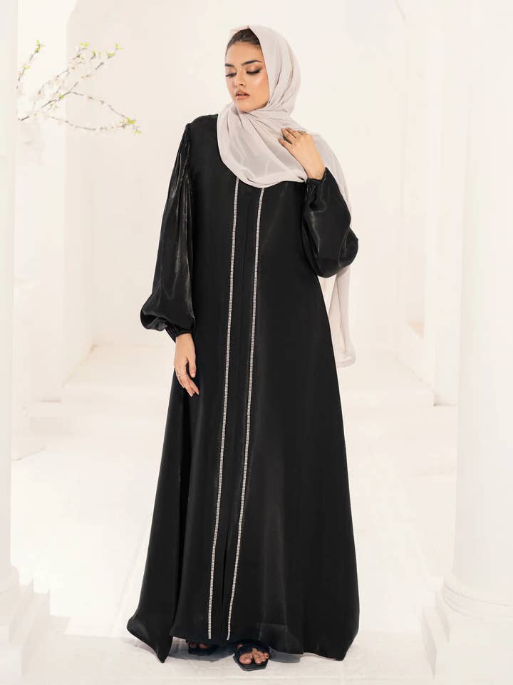 Multi Colored Black Reeh Embellished Abaya for wholesale on Faire1
