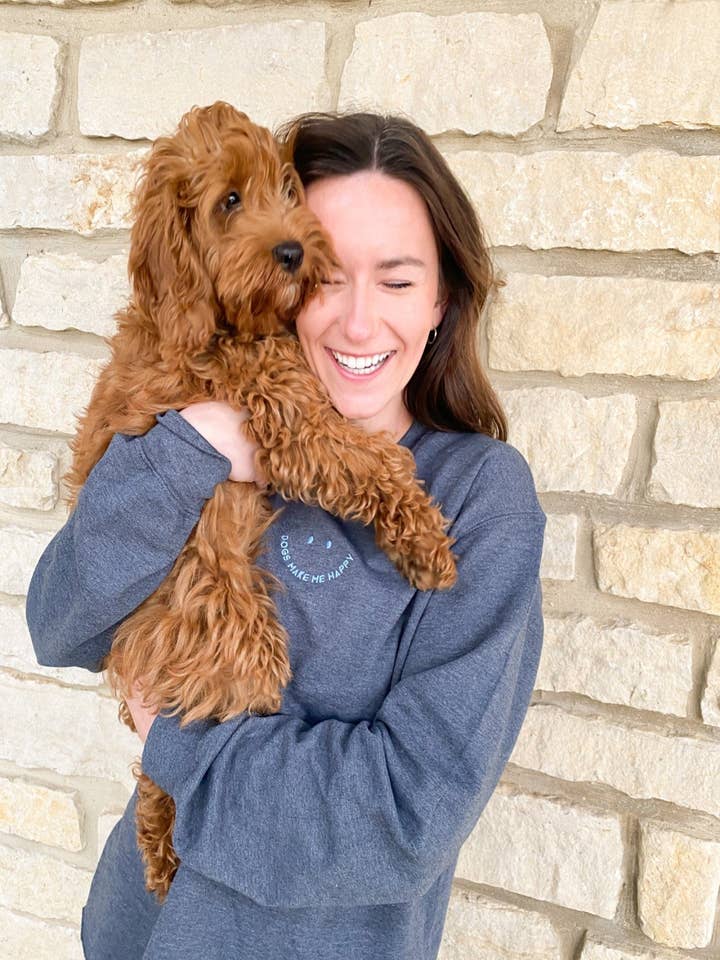 Dogs Make Me Happy Crew for wholesale by Amy Grace Monograms