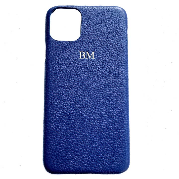 Capa para iPhone 11, 11 Pro e 11 Pro Max, couro azul royal seixo, capa de telefone personalizada com monograma, presentes de Natal para o namorado por atacado de rakupersonalized