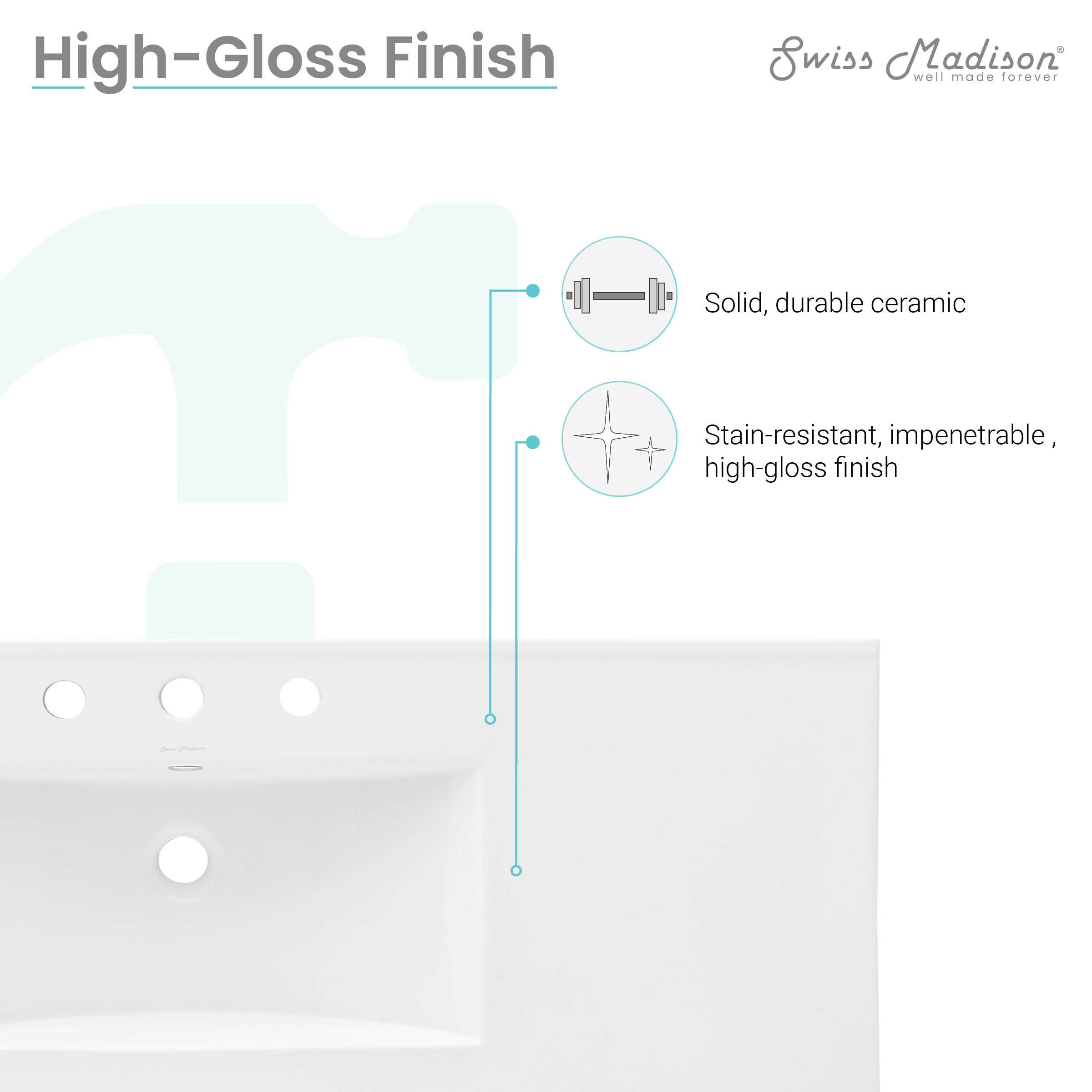 Swiss Madison - Wholesale Bathroom Accessory Set - 48" 3-Hole Widespread Vanity Sink Top in Glossy White3