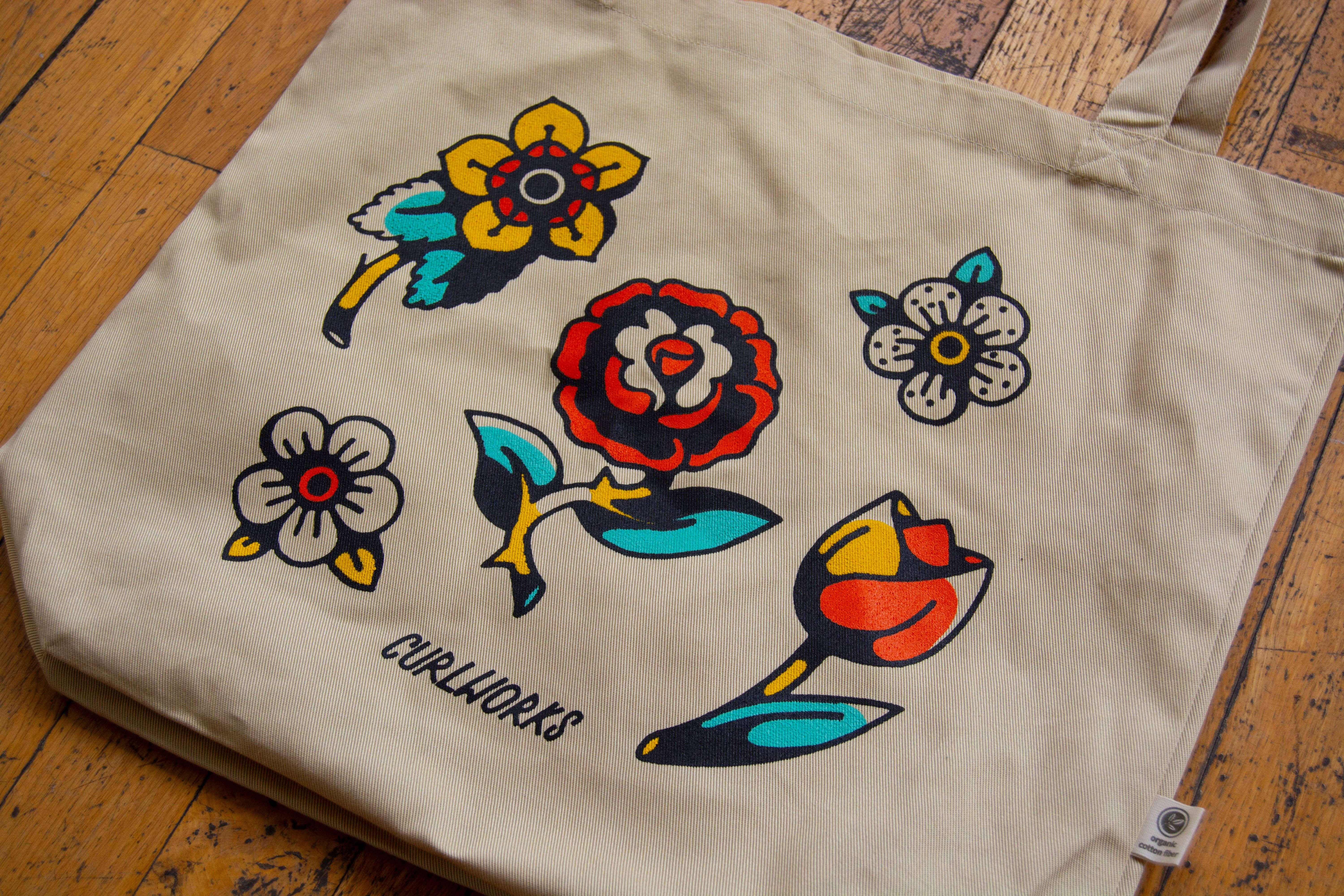 Curlworks – wholesale Tote bag – Unisex – American Traditional Flowers Organic Cotton Tote Bag4