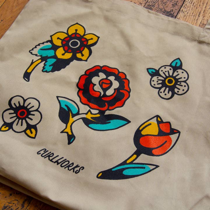 Curlworks - Wholesale Tote Bag - Unisex - American Traditional Flowers Organic Cotton Tote Bag4