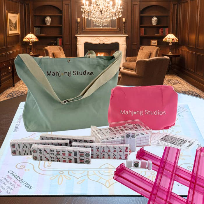 Pink 166-Tiles Mahjong Bundle - American Mahjong Mat Rack Green Tote for wholesale by Mahjong Studios