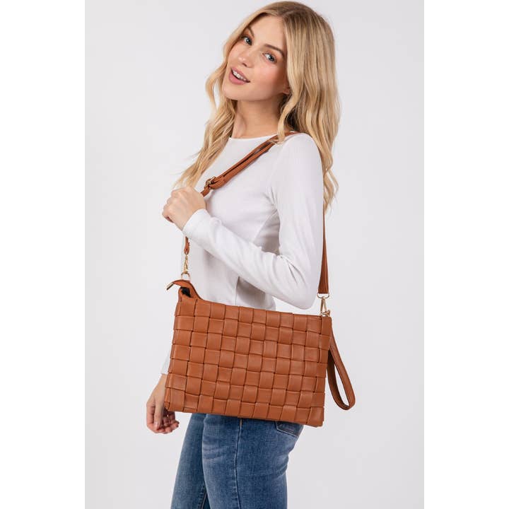 Collections by Fame Accessories - Wholesale Crossbody Bag - Women's - Faux Leather Basket Weave Hand Bag