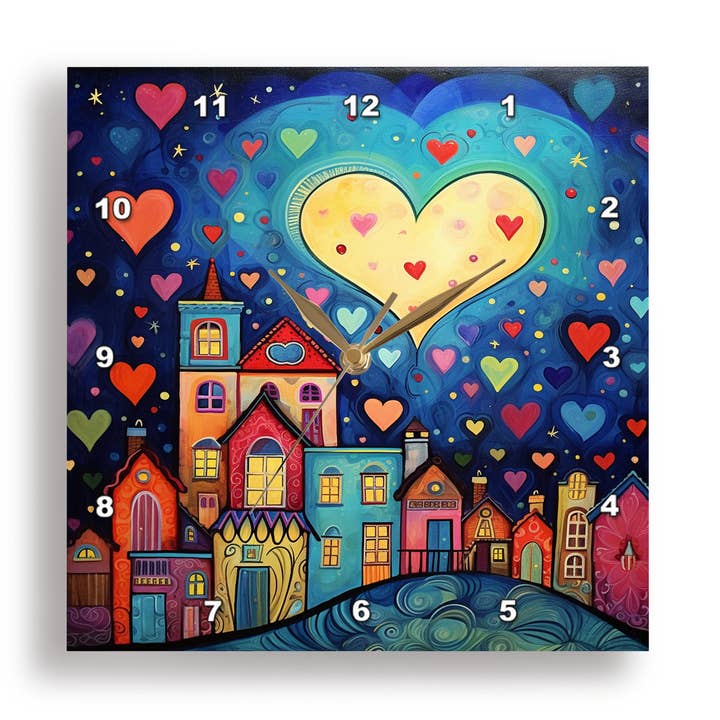 3dRose – wholesale Wall clock – 3dRose, Whimsical Valentine Village Background, Wall Clock0