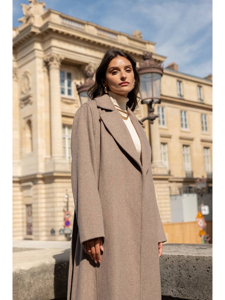 Attentif Paris - Wholesale Coat - Women's - Belted long coat in blended wool19