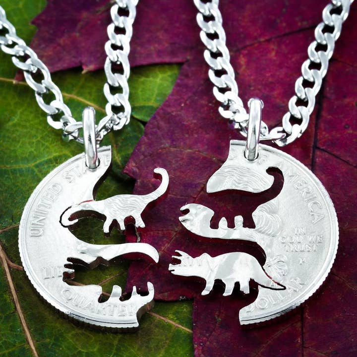 Dinosaur Relationship Necklace, Triceratops and Brontosaurus for wholesale by NameCoins
