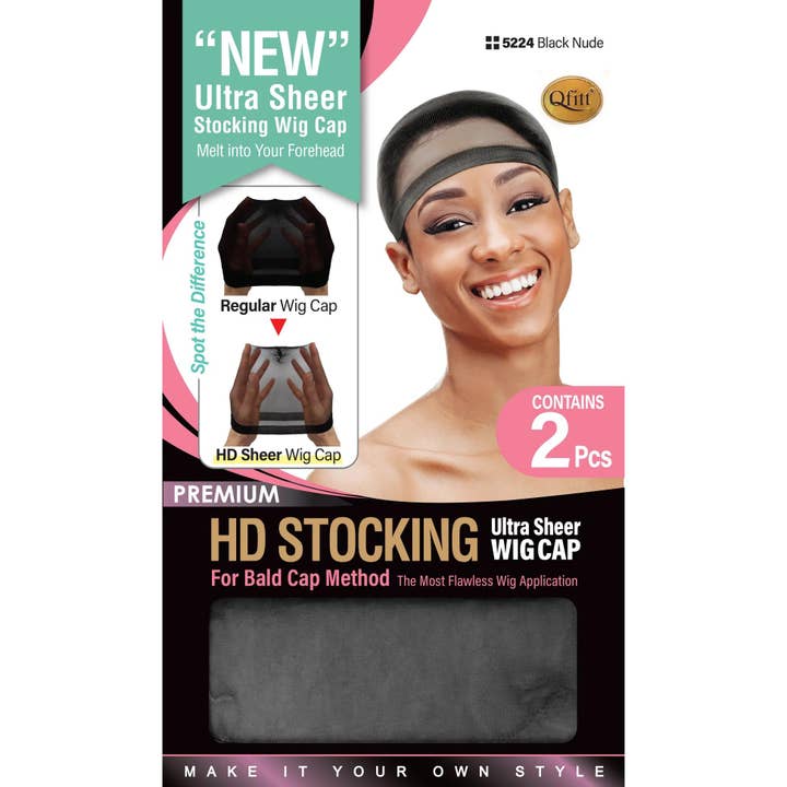 Qfitt HD Stocking Ultra Sheer Wig Cap, Black Nude, 2/PK for wholesale by KT Supply