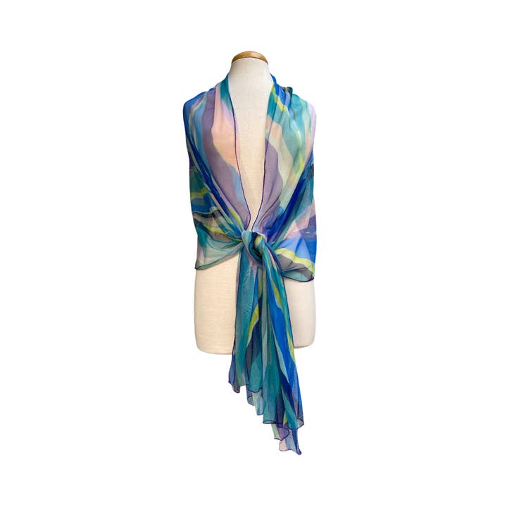 Écharpe en maille à imprimé long et large AQUARELLE. pour la vente par Elana Kattan