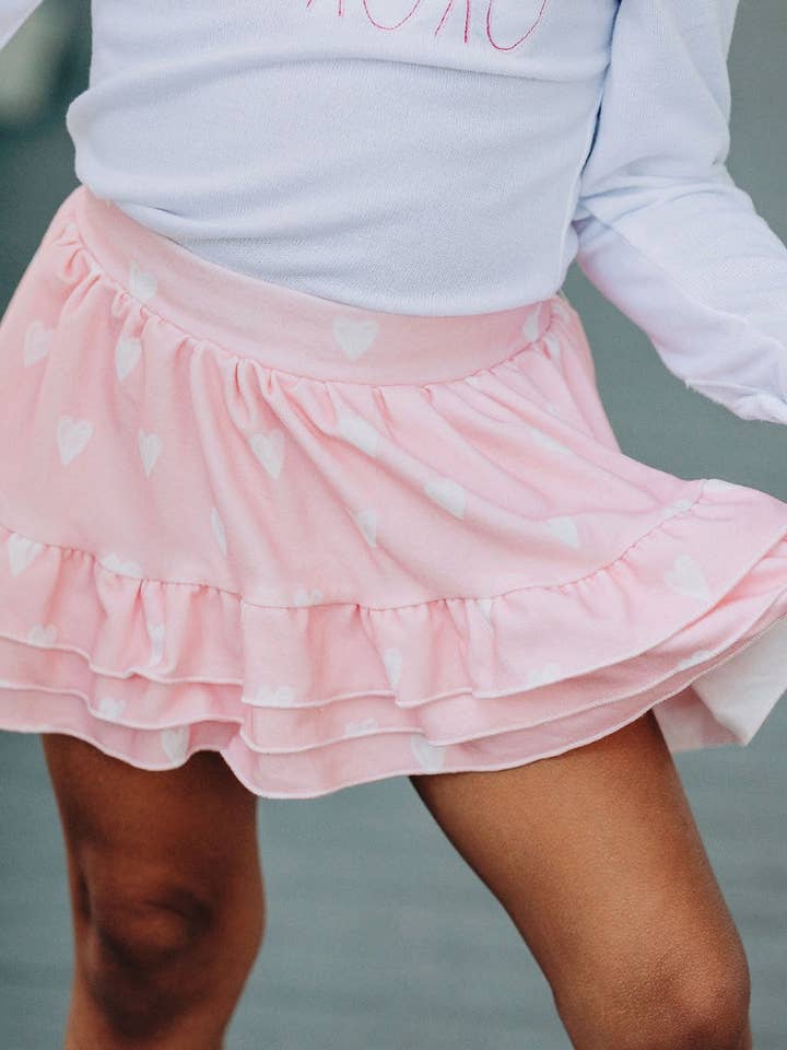 Sugar Bee Clothing - Wholesale Skirt - Kids - Girls Valentine's Skirt - Ruffle Skirt - Pink Sketch Hearts