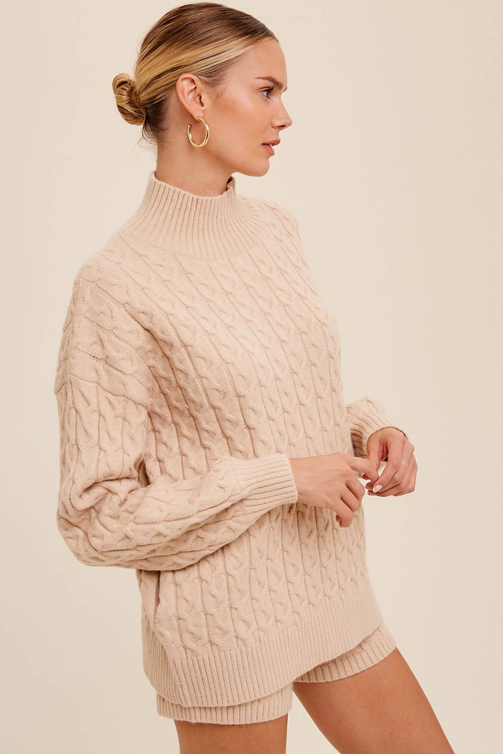 Listicle - Wholesale Lounge Set - Women's - Cable Knit Mock Neck Sweater Set LWSET01317