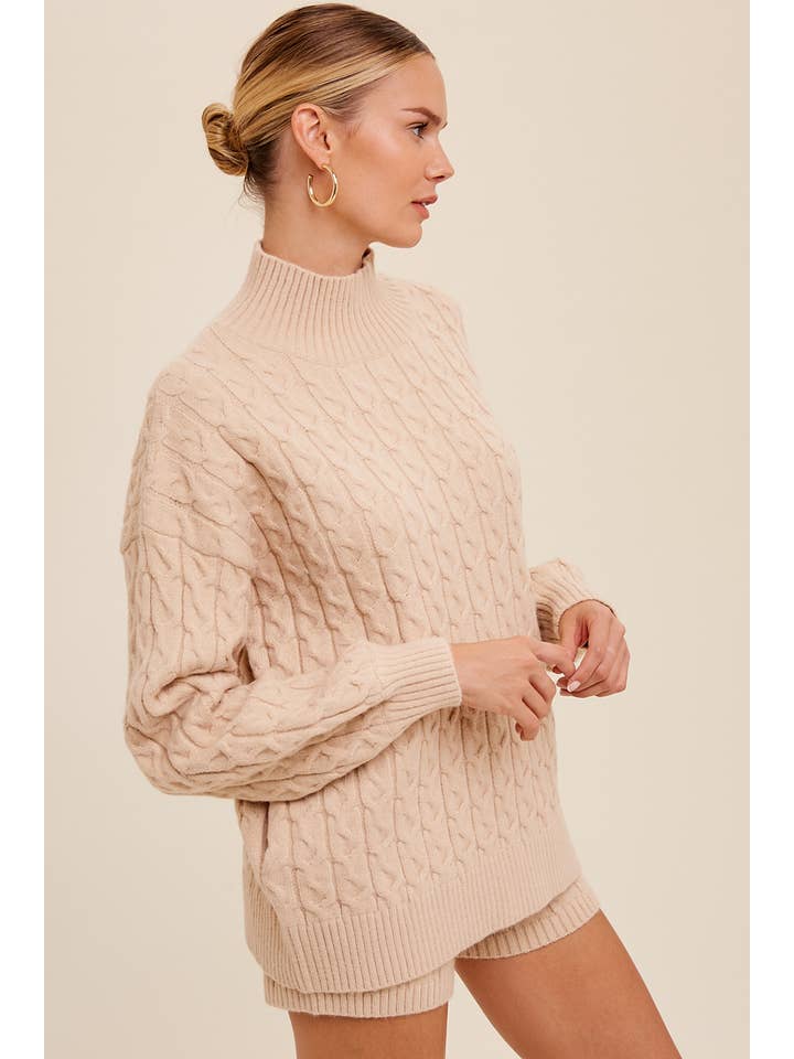 Listicle - Wholesale Lounge Set - Women's - Cable Knit Mock Neck Sweater Set LWSET01317