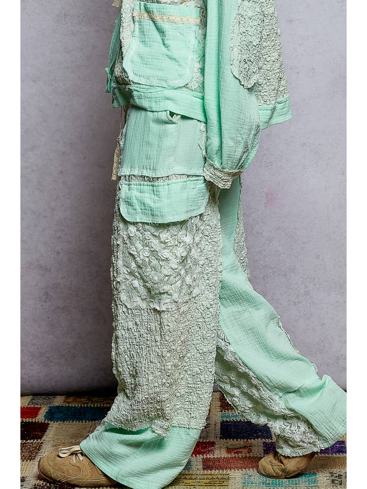 Pol Clothing - Wholesale Pants - Women's - Solid lace patch side pocket wide pants2