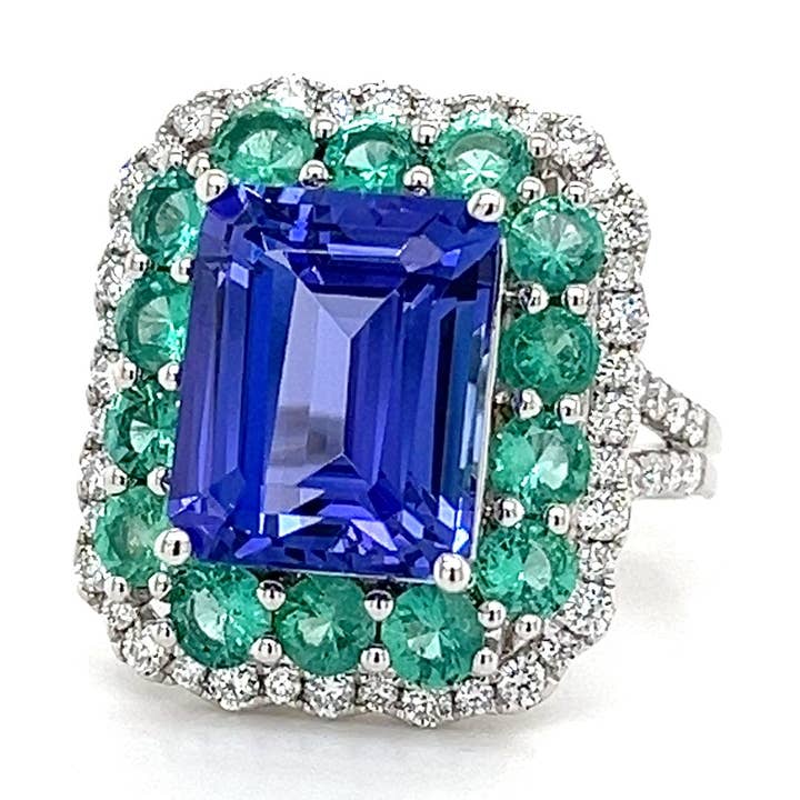 14K White Gold Tanzanite Ring with 5.6 Carat Octagon-Cut Gemstone (PJC34182R) for wholesale by Blue Star Gems NY