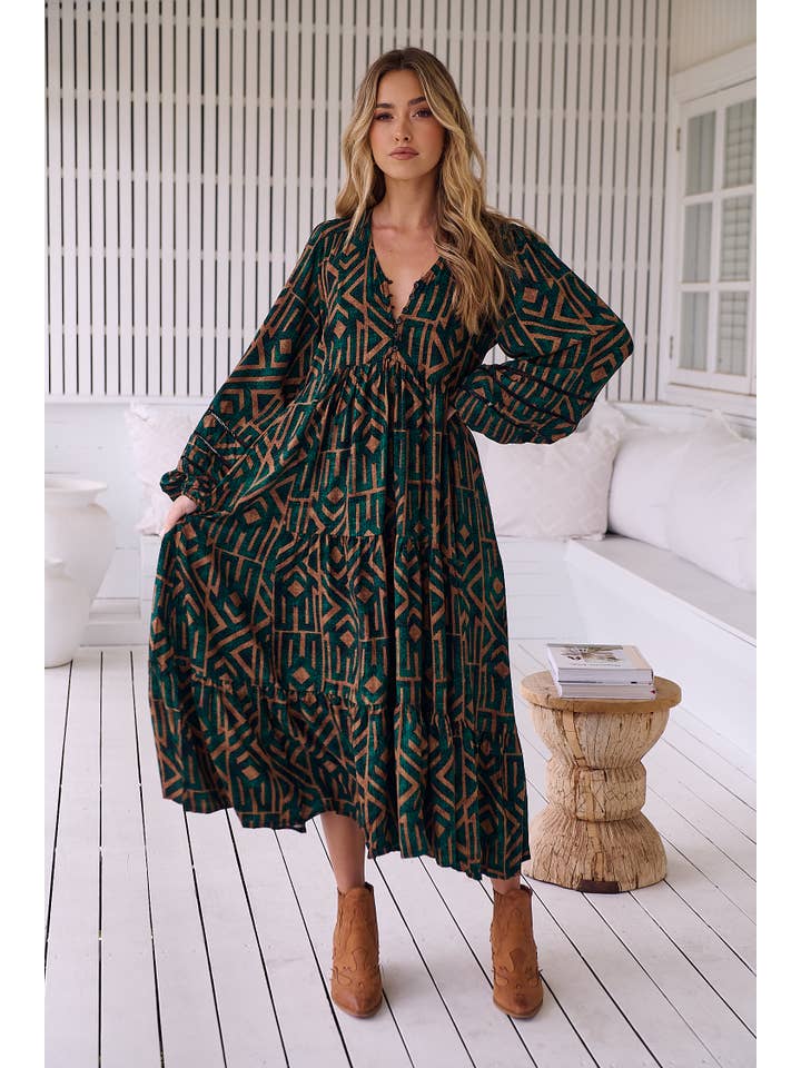 Jaase - Wholesale Dress - Women's - EMERALD PRINT EVE MIDI2