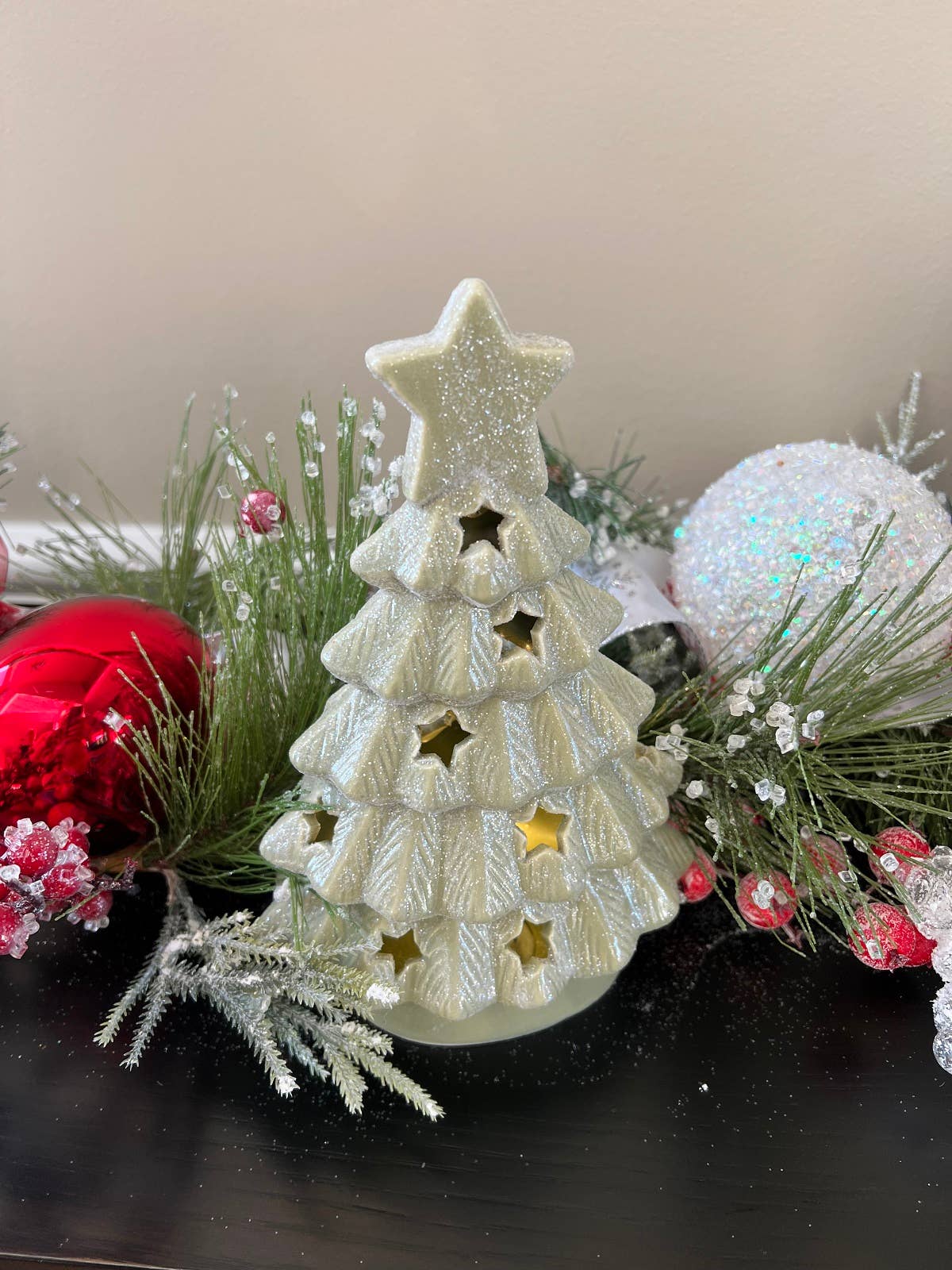 Drew Derose Design - Wholesale Christmas Decoration - 8.5" Beautifully Glittered LED Muted Green Tree with Star1