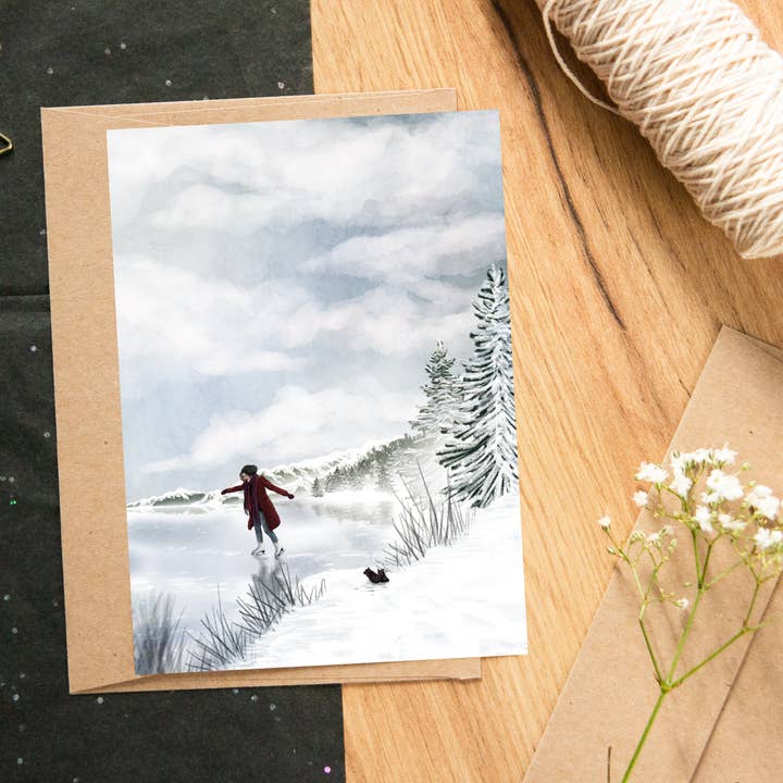 Postcard Iceskating 'Cozy Christmas' for wholesale by MOMOKOSTUDIO